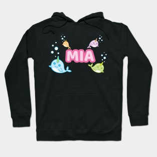 Personalised 'Mia' Narwhal (Sea Unicorn) Design Hoodie